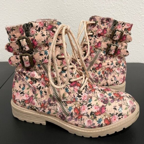 New Blowfish Floral Buckle Boots Boho Colorful Zip And Lace Up School Casual - Picture 1 of 8